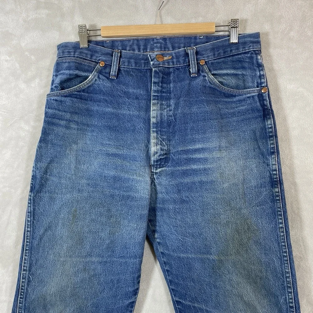 Vtg Wrangler 13MWZ Jeans Mens 36x36 (fit 34x34) Whisker Fade Distressed Mud Wash